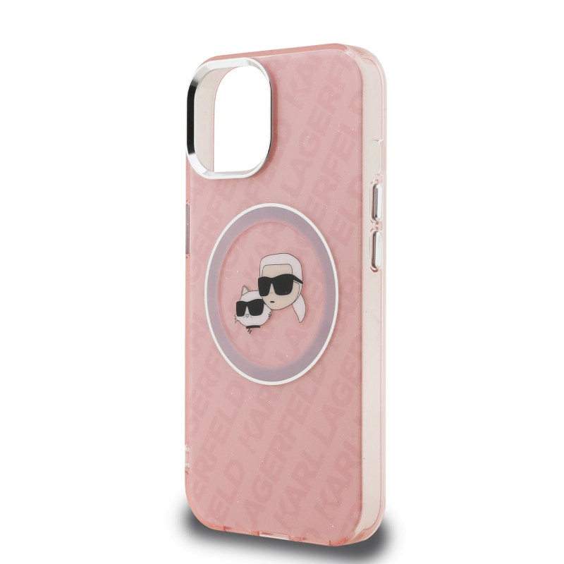 Karl Lagerfeld IML K&CH Heads Ismételt logó MagSafe hátlapi borító iPhone 15 rózsaszínhez