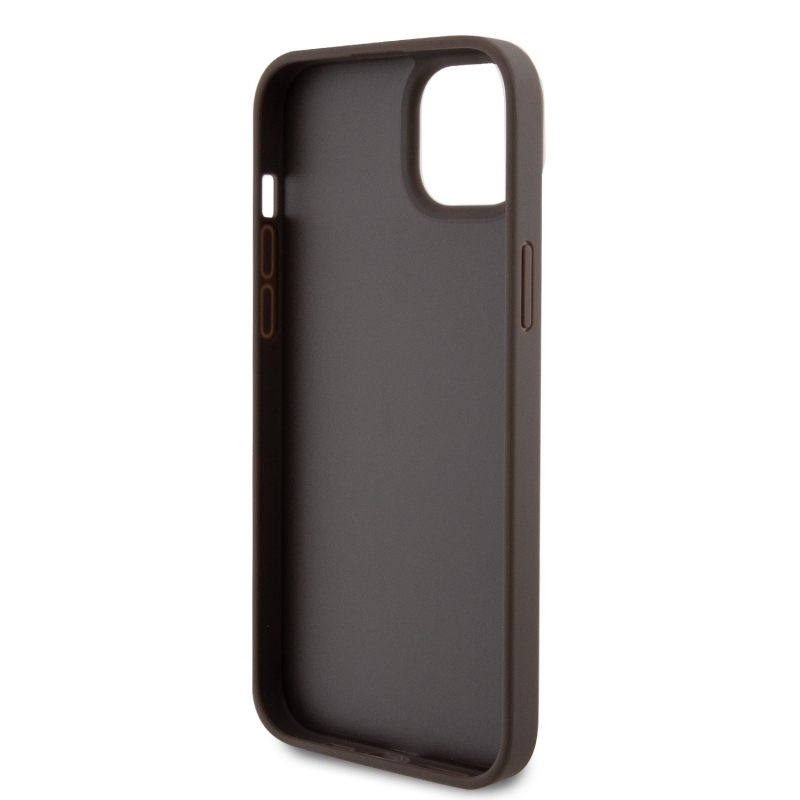 Guess PU 4G Strass háromszög fém logó hátlap + keresztpánt iPhone 15 Plus barna színű iPhone 15 Plus-hoz barna