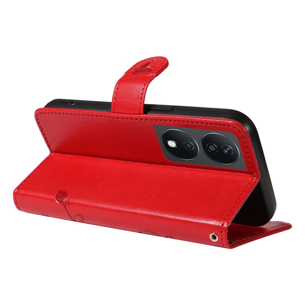 Virágok könyvtáska a Honor X7b/Honor 90 Smart-hoz - piros