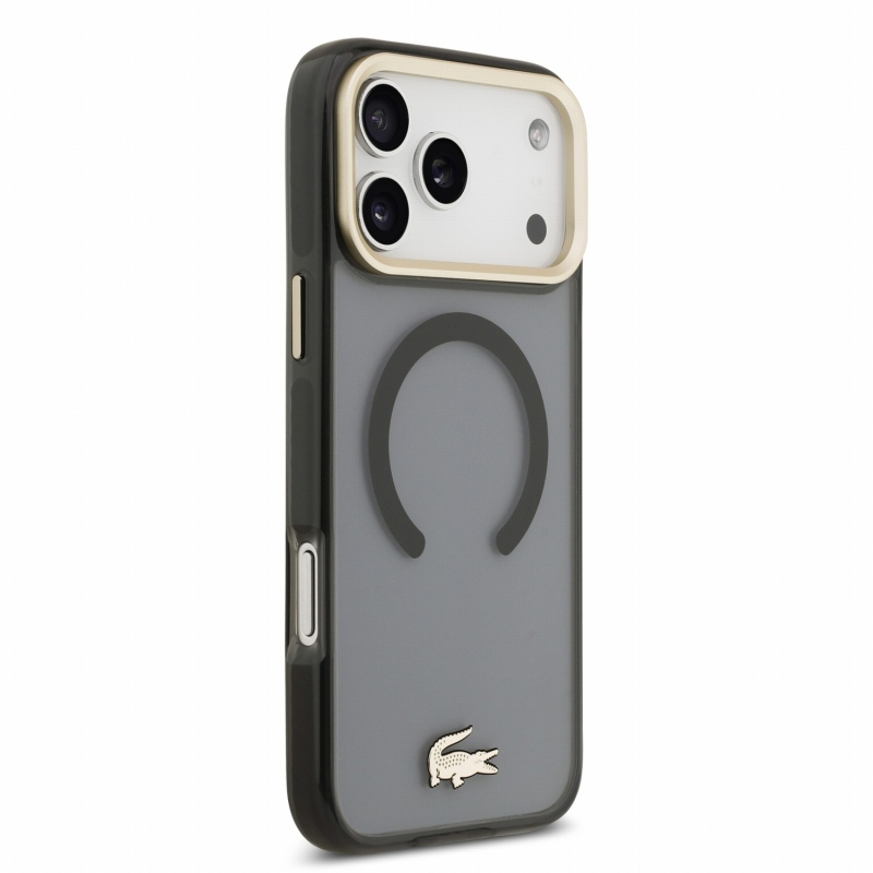 Lacoste IML ütésálló Petit Pique arany logós MagSafe hátsó tok iPhone 18 Pro Max-hoz, fekete