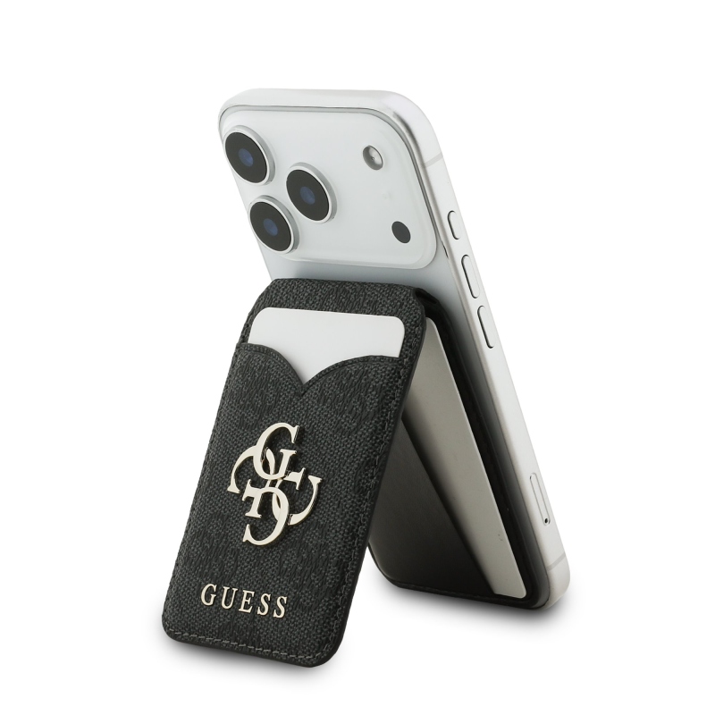 Guess PU 4G Mirror MagSafe Cardslot pénztárca állvánnyal Fekete
