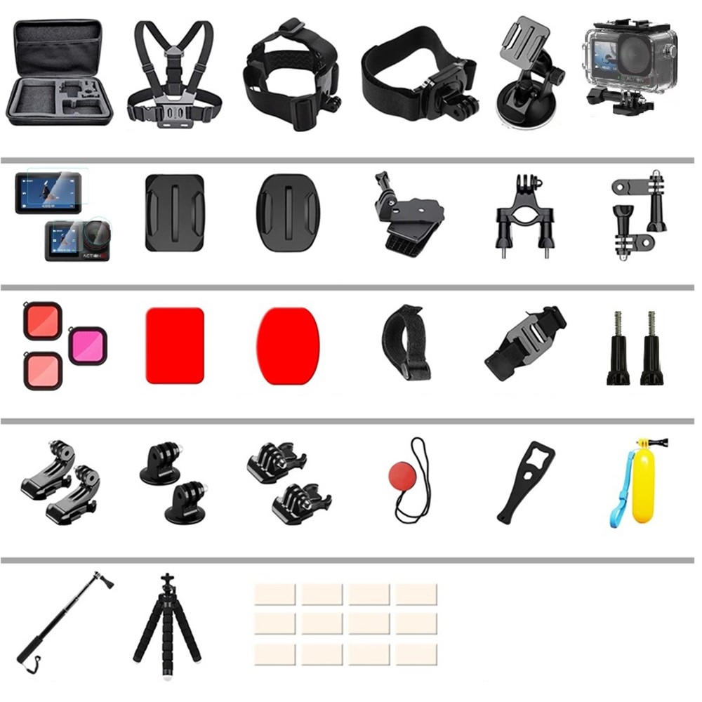 55 az 1-ben tartozékkészlet vízálló tokkal DJI Osmo Action 5 Pro, 4 és 3 kamerákhoz