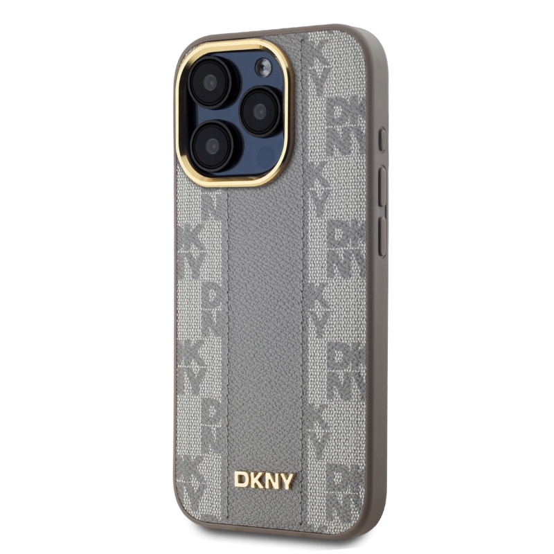 DKNY PU bőr kockás mintás Magsafe hátlap iPhone 15 Pro Max bézs színű hátlaphoz