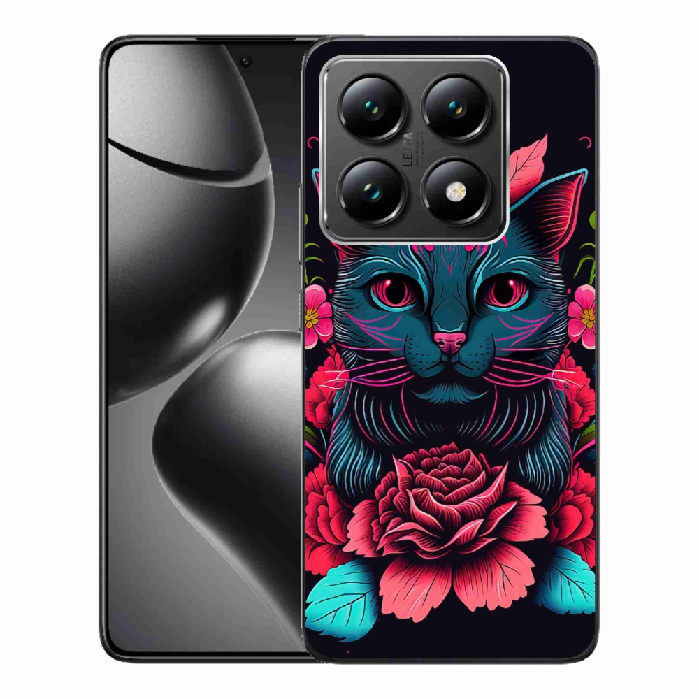 Gél borító mmCase a Xiaomi 14T-hez - virágok és macska