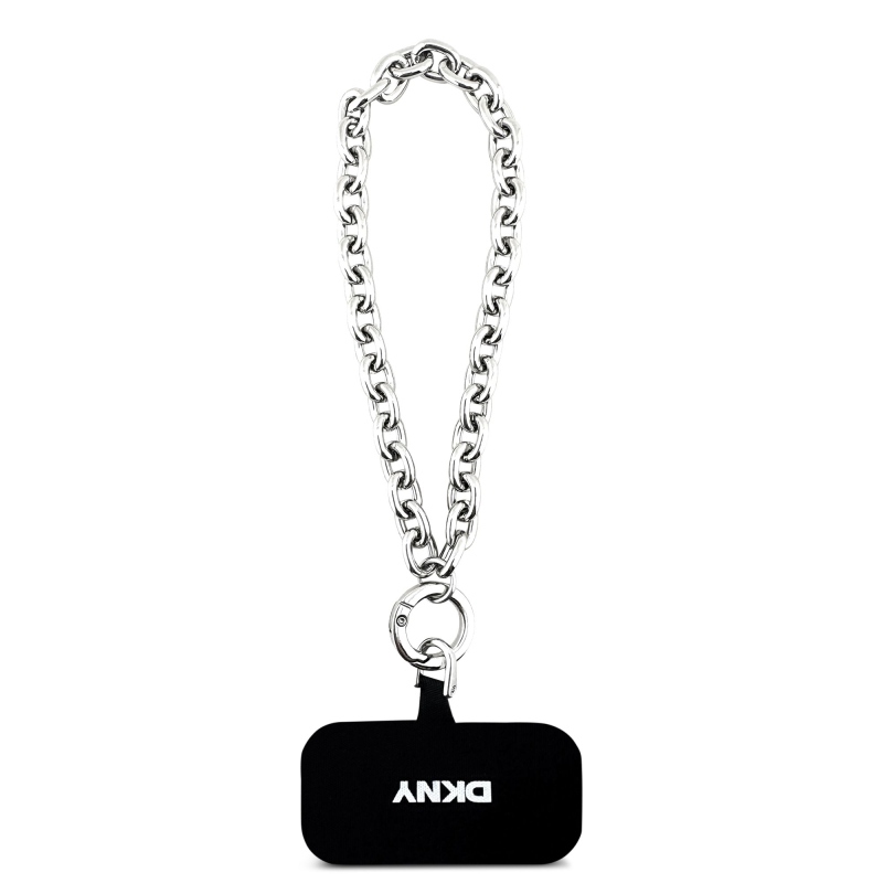 DKNY PU bőr fém logós csuklólánc MagSafe hátlap iPhone 17 Pro Max fekete színűre