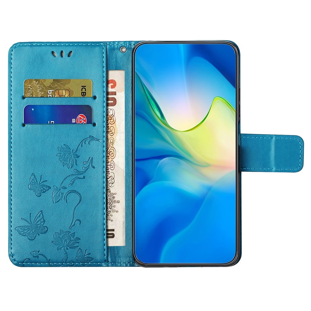 Virágos könyv tok a Xiaomi Redmi Note 14 5G-hez - kék