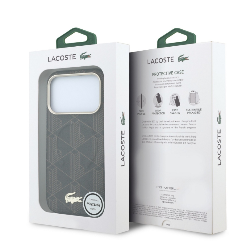 Lacoste PVC Semi Wrap Blend dombornyomott MagSafe hátsó tok iPhone 18 Pro-hoz, barna