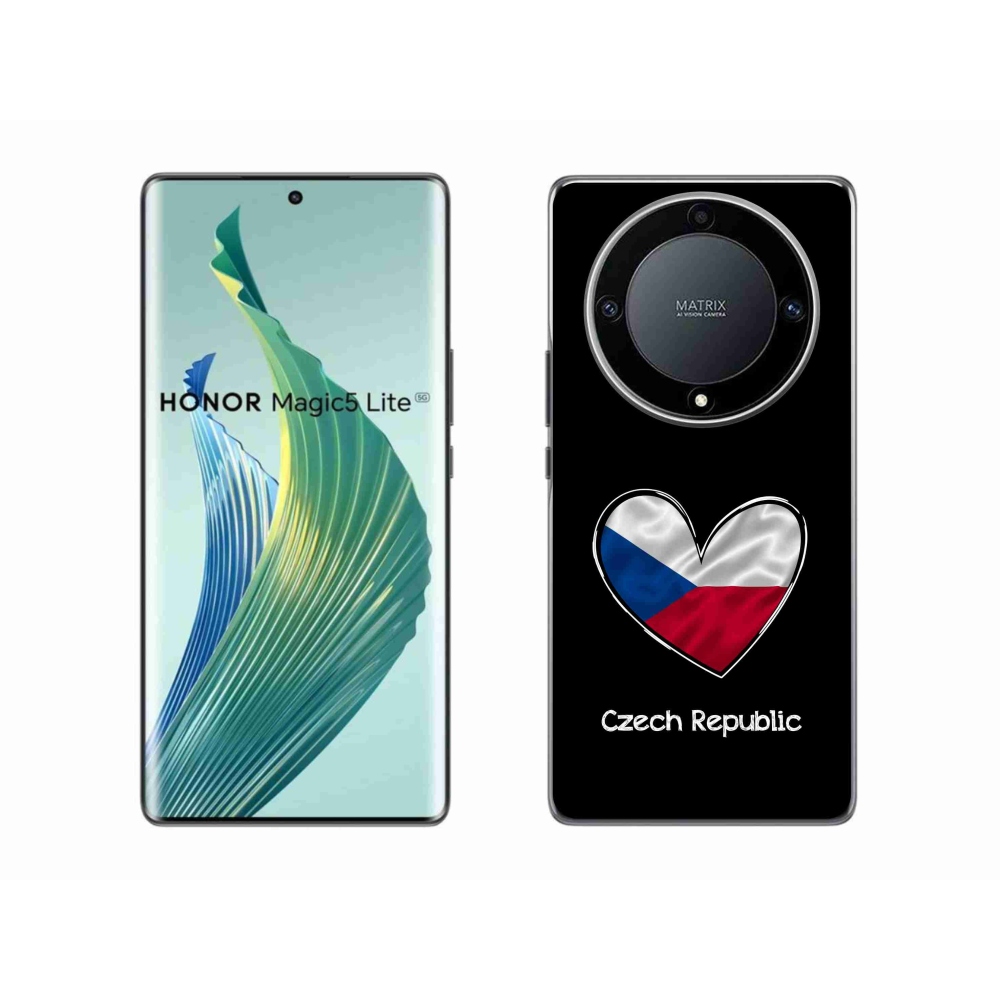 Gél borító mmCase a Honor Magic 5 Lite 5G készülékhez - szív zászló fekete háttérrel