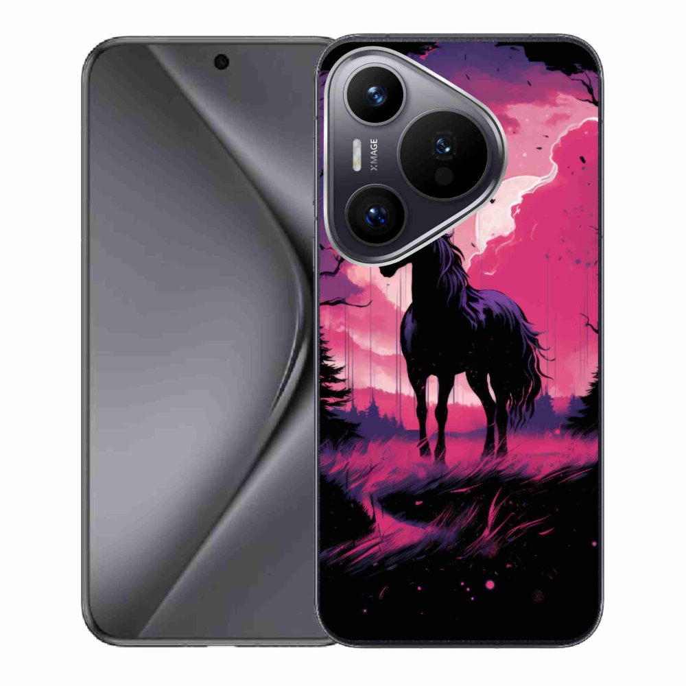 Zselés borító mmCase a Huawei Pura 70 készülékhez - fekete rajzfilm ló 1