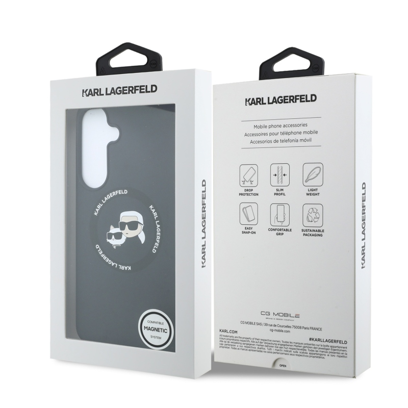 Karl Lagerfeld folyékony szilikon, kétoldalas, mágneses hátlap a Samsung Galaxy S26 FE-hez, fekete