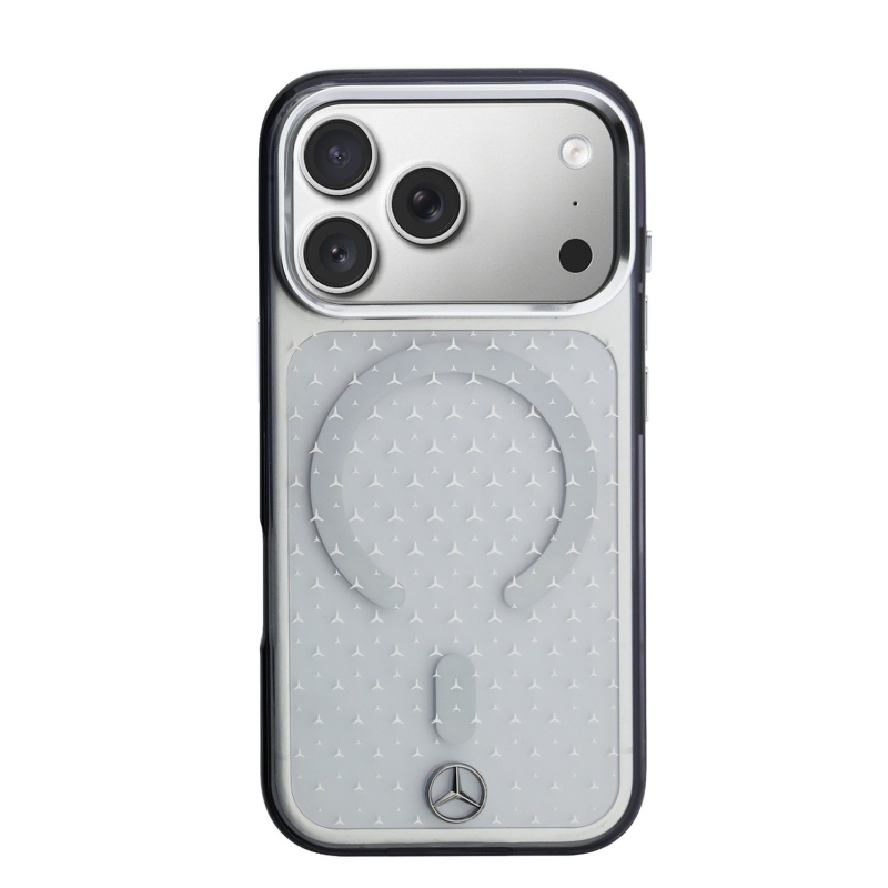 Mercedes PC/TPU „Star Pattern” MagSafe hátsó tok iPhone 18 Pro-hoz, átlátszó/fekete