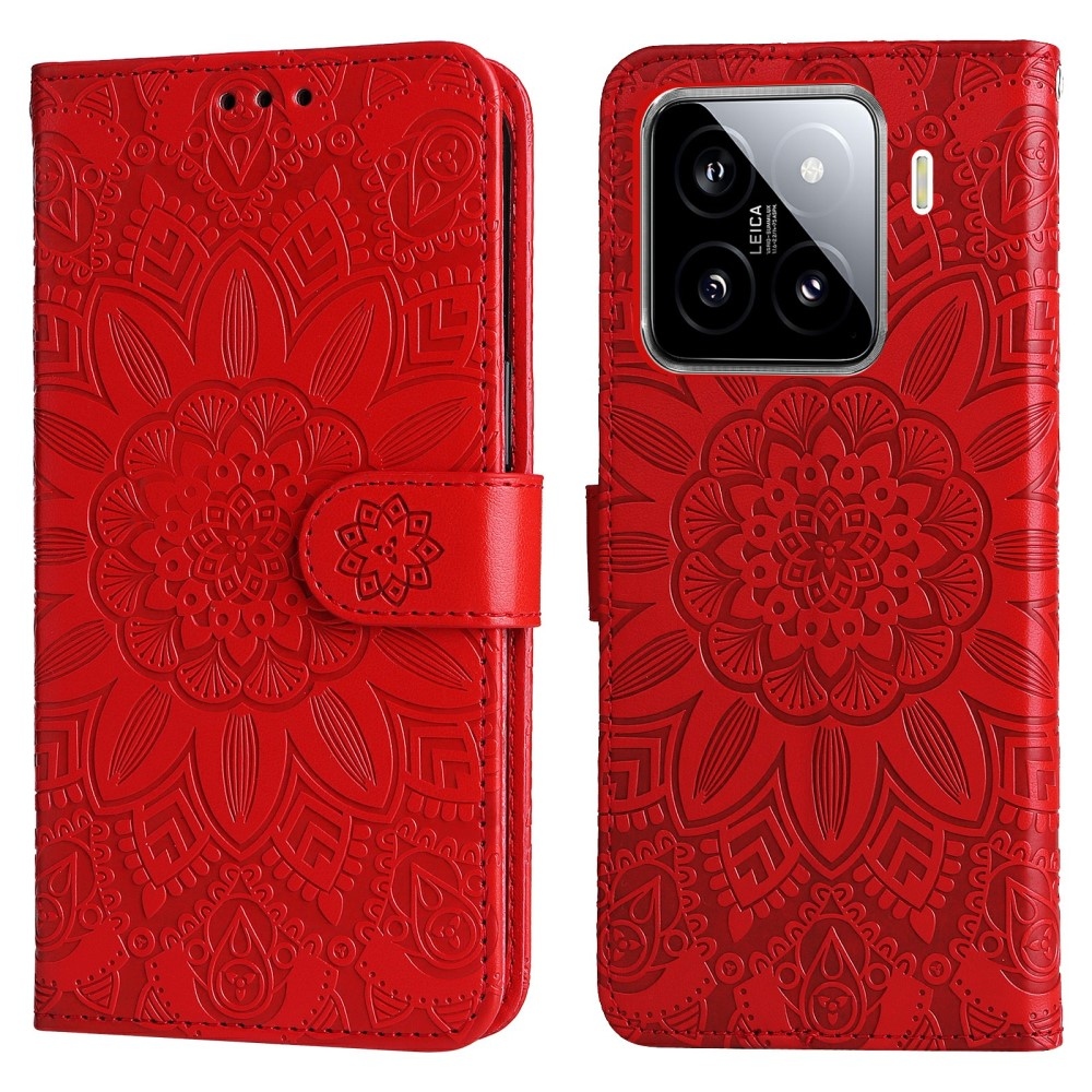 Napraforgó könyv tok a Xiaomi 15-öshöz - piros