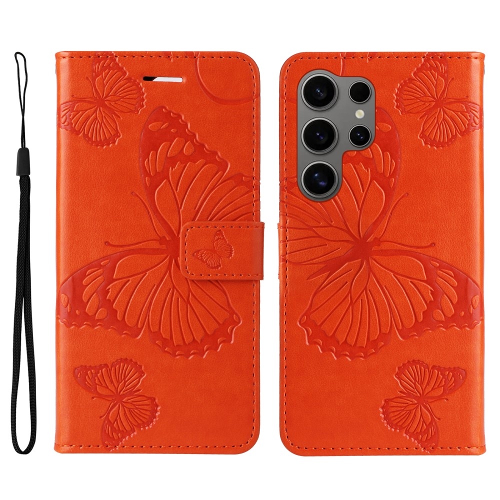 Nagy pillangó könyv tok Samsung Galaxy S25 Ultra készülékhez - narancssárga