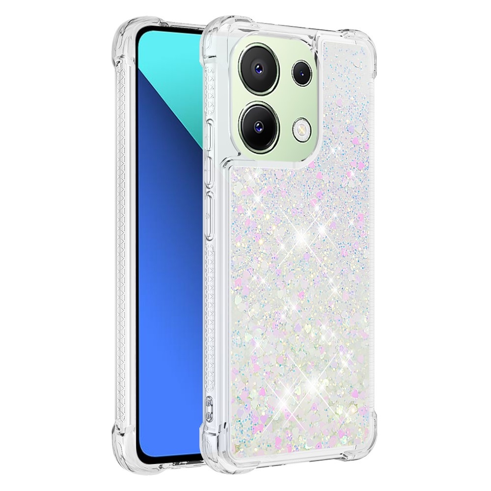 Glitter zselés homokóra tok Xiaomi Redmi Note 13-hoz - rózsaszín/ezüst/szív