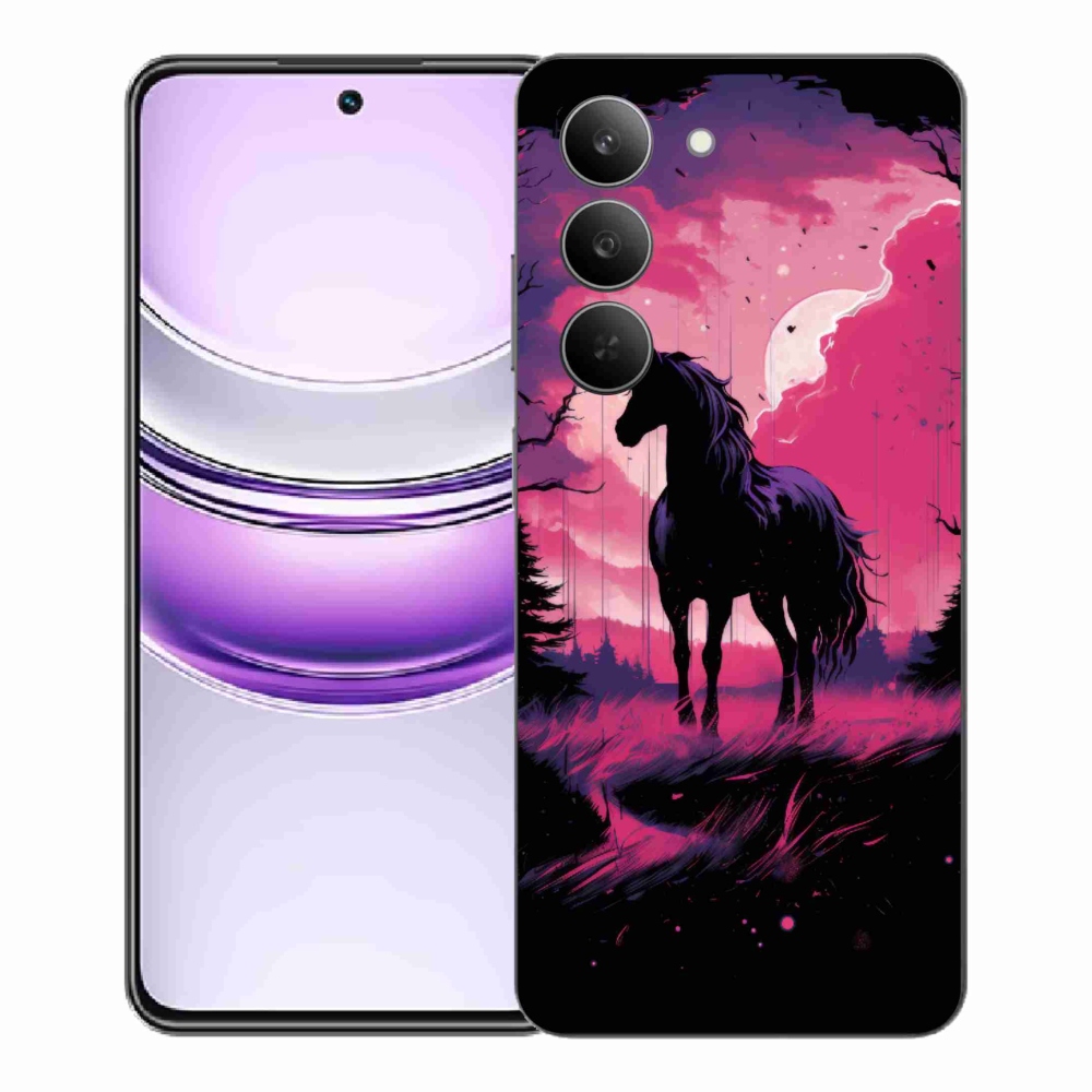 Zselés borítás mmCase a Realme 14x 5G készülékhez - fekete rajzfilm ló 1