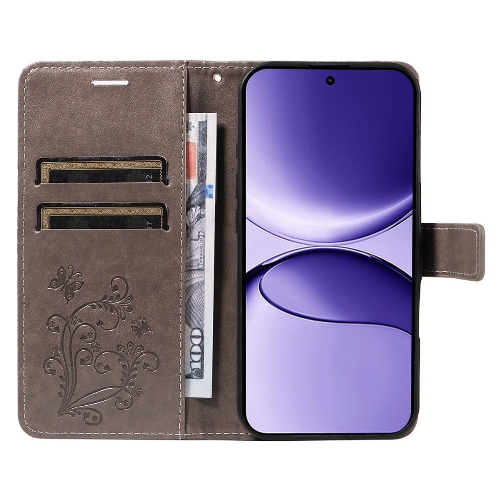 Nagy pillangó könyv tok a Xiaomi Poco F7 5G-hez - szürke