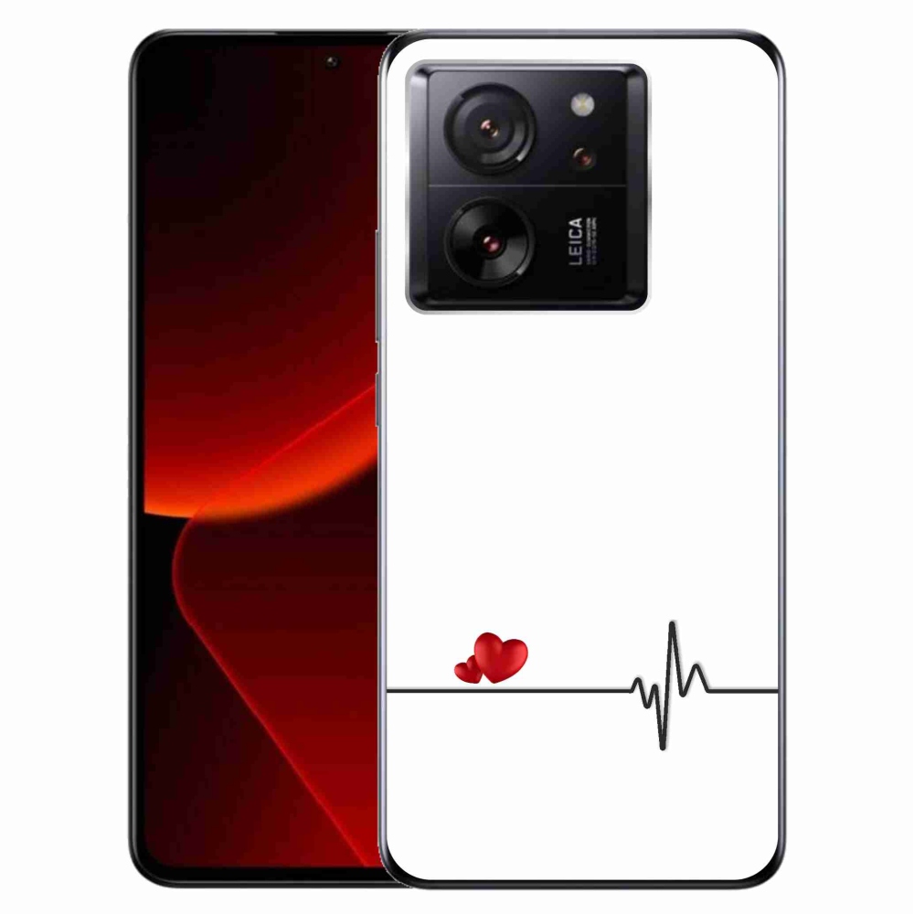 Gél borítás mmCase a Xiaomi 13T/13T Pro számára - szív és szívverés fehér háttérrel