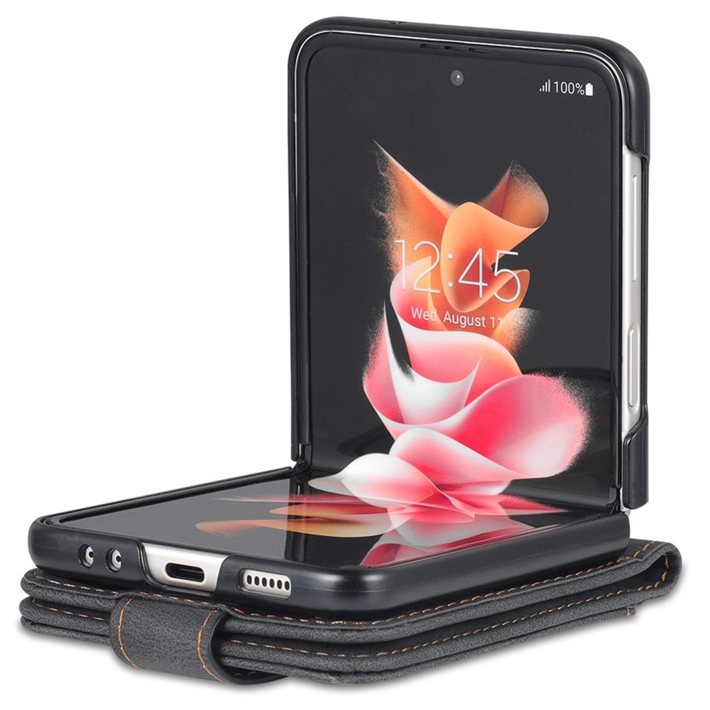 AZNS műanyag borítás PU bőrrel Samsung Galaxy Z Flip5 5G - fekete