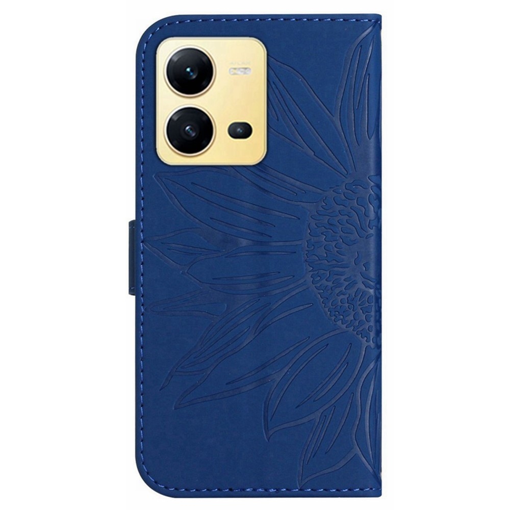 Napraforgó könyv tok a Vivo X80 Lite-hoz - kék