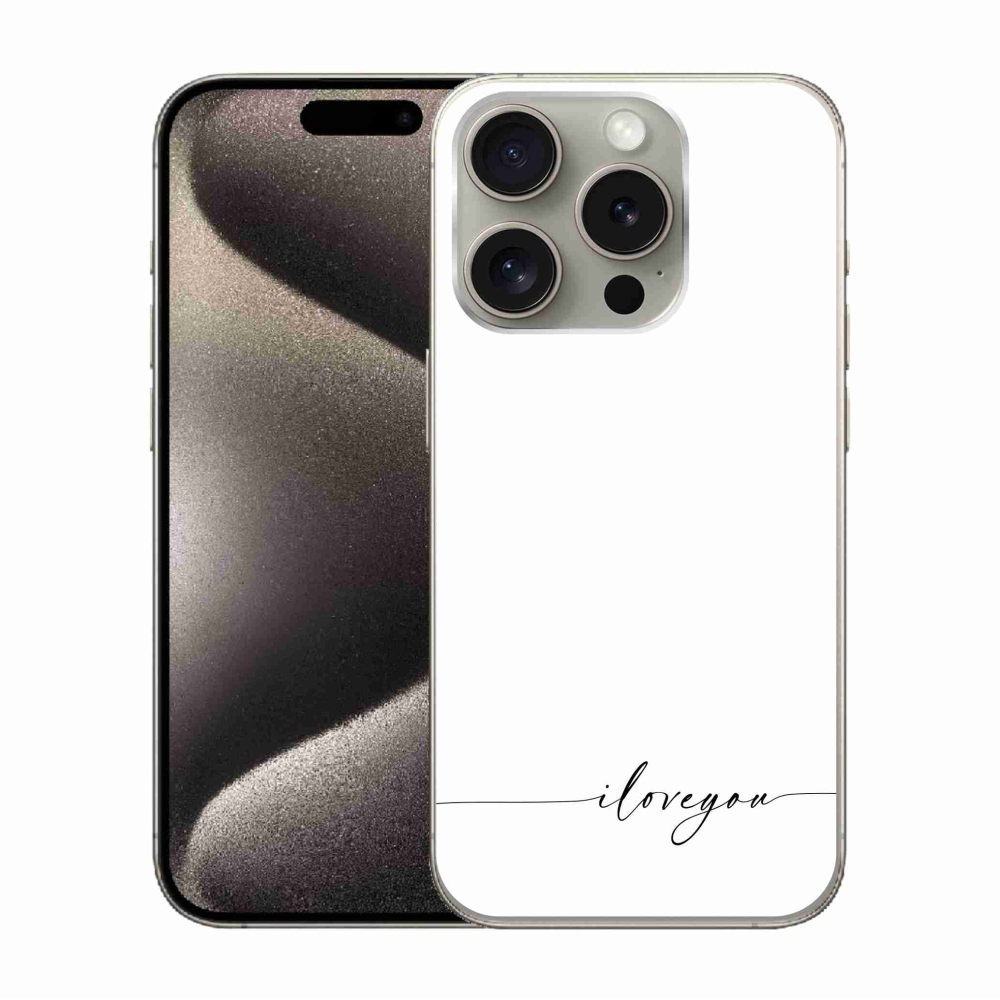 Gél borítás mmCase iPhone 15 Pro készülékhez - I love you fehér háttérrel