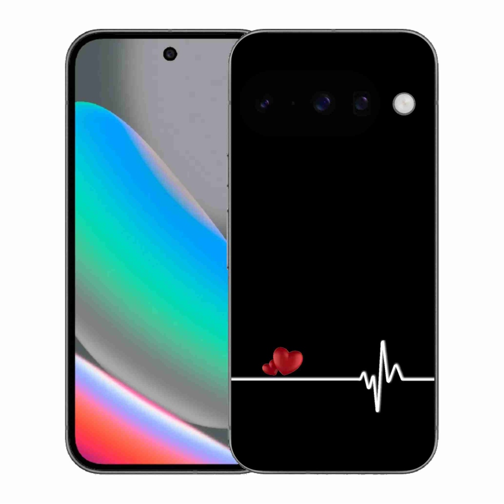 Gél borító mmCase a Google Pixel 10 számára - szív és szívverés fekete háttérrel