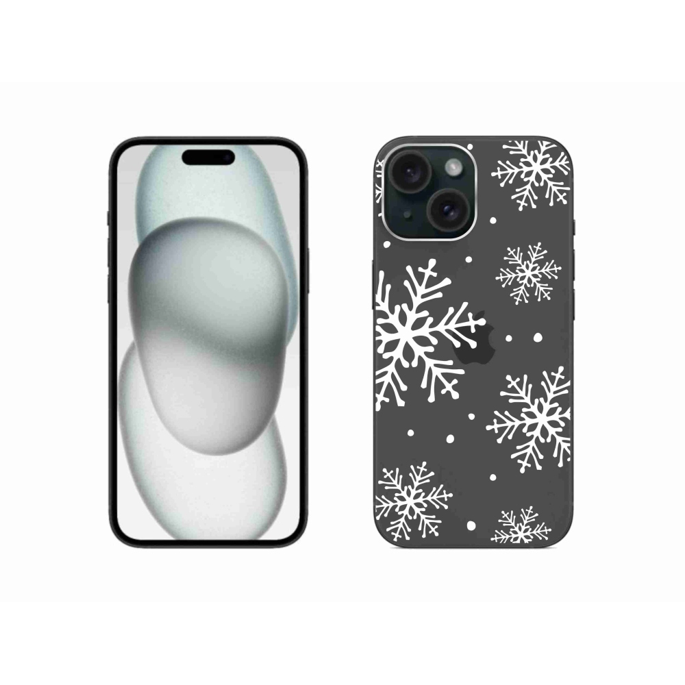 Zselés borítás mmCase iPhone 15 készülékhez - fehér pelyhek átlátszó háttéren