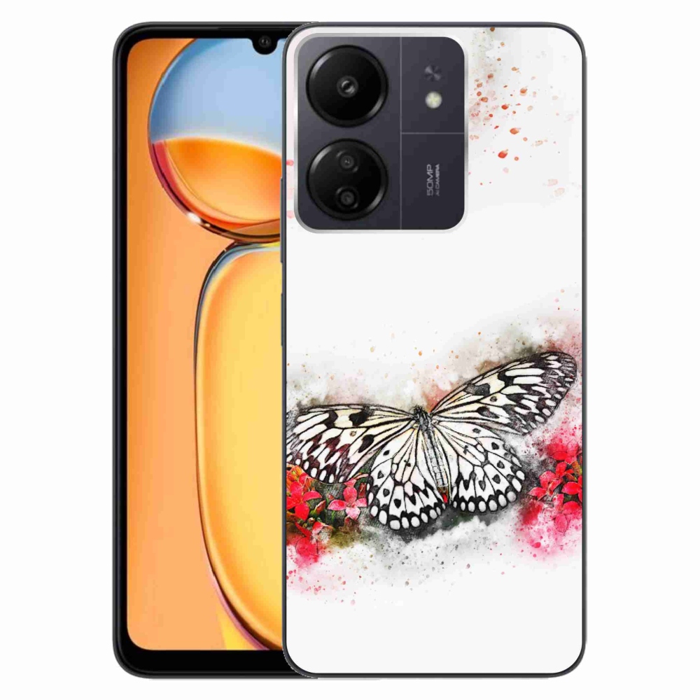 Gél borítás mmCase a Xiaomi Poco C65/Redmi 13C számára - fekete-fehér pillangó