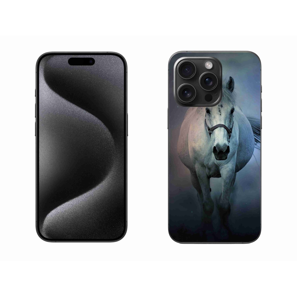 Gél tok mmCase iPhone 15 Pro Max készülékhez - futó fehér ló
