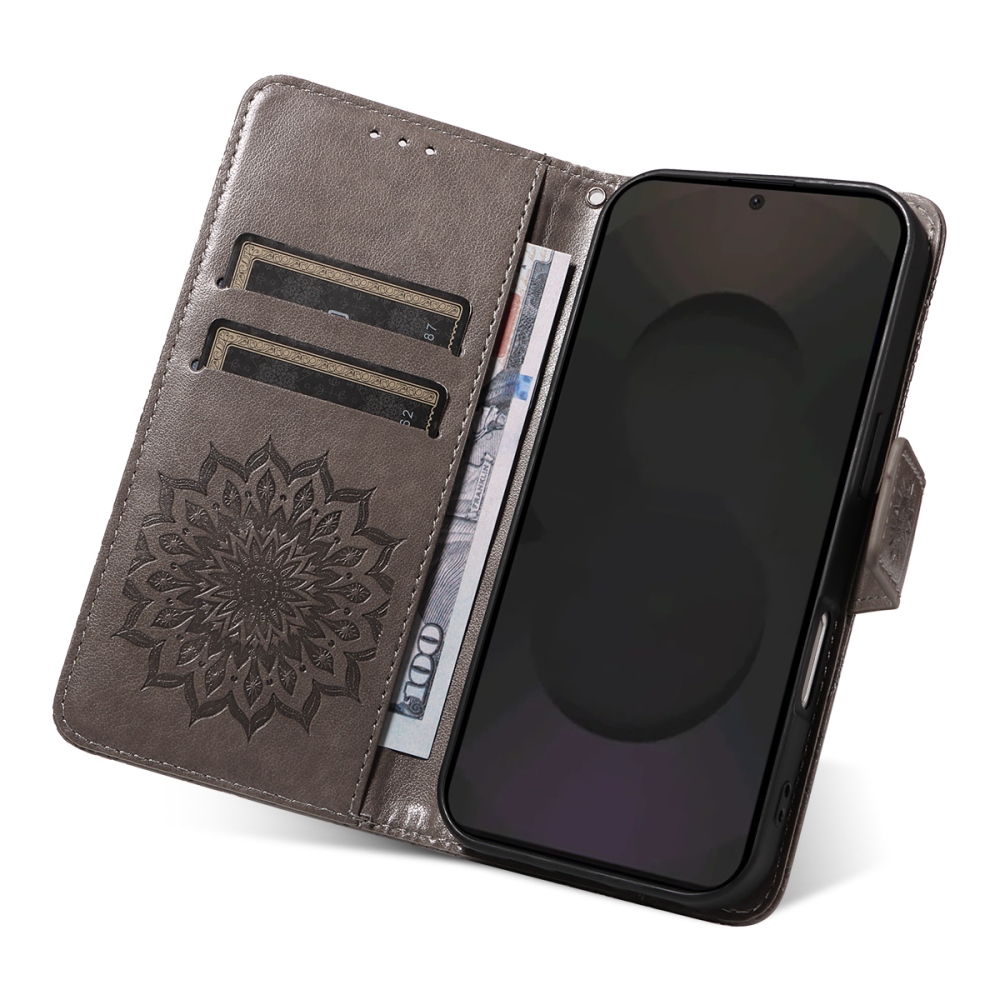 Napraforgó könyv tok Samsung Galaxy S25 FE készülékhez - szürke