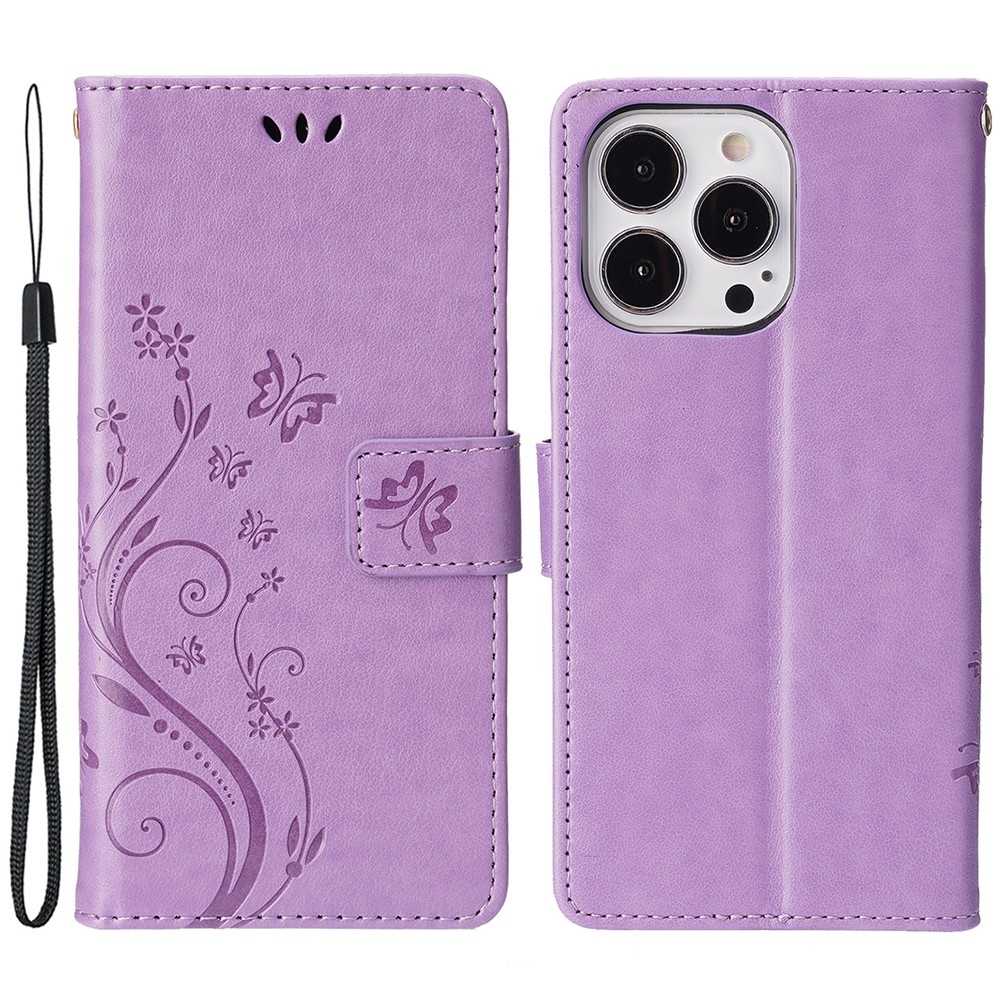 Virágok könyvtáska iPhone 15 Pro készülékhez - világos lila