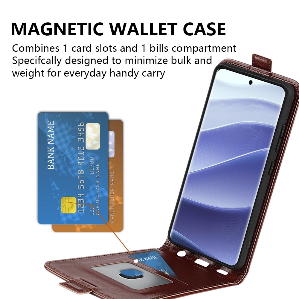 Függőleges könyvtáska Xiaomi Redmi Note 14 Pro 5G/Poco X7 5G számára - barna