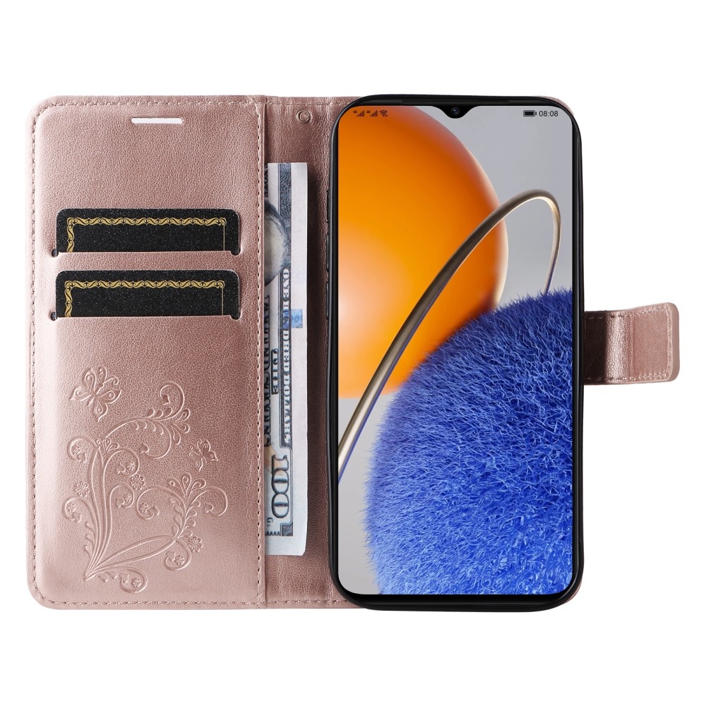 Nagy pillangó könyv tok Huawei Nova Y61-hez - rózsaarany