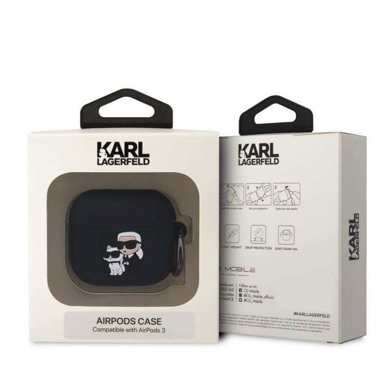 Karl Lagerfeld 3D Logo NFT Karl és Choupette szilikon tok az AirPods 3 készülékhez Fekete