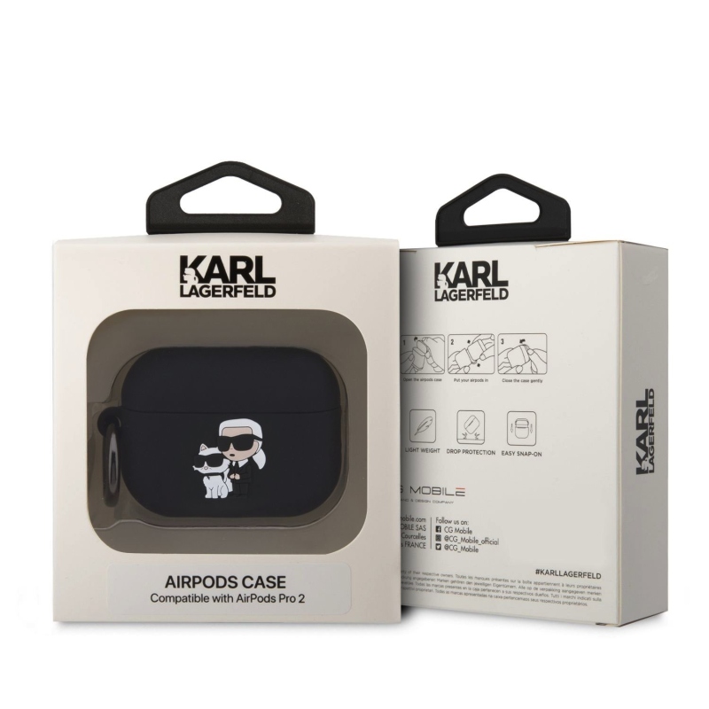Karl Lagerfeld 3D Logo NFT Karl és Choupette szilikon tok az AirPods Pro 2 készülékhez Fekete