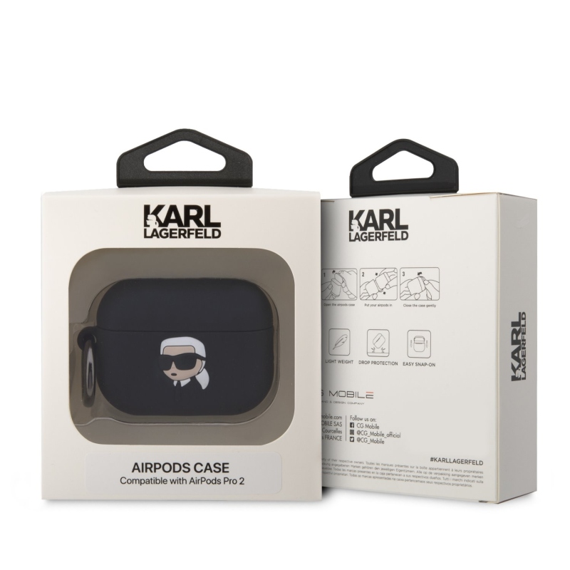 Karl Lagerfeld 3D logó NFT Karl Head szilikon tok Airpods Pro 2 fekete színhez