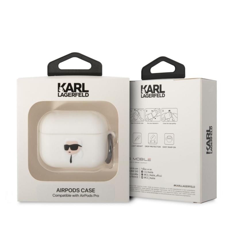 Karl Lagerfeld 3D logó NFT Karl Head szilikon tok Airpods Pro fehér színűre