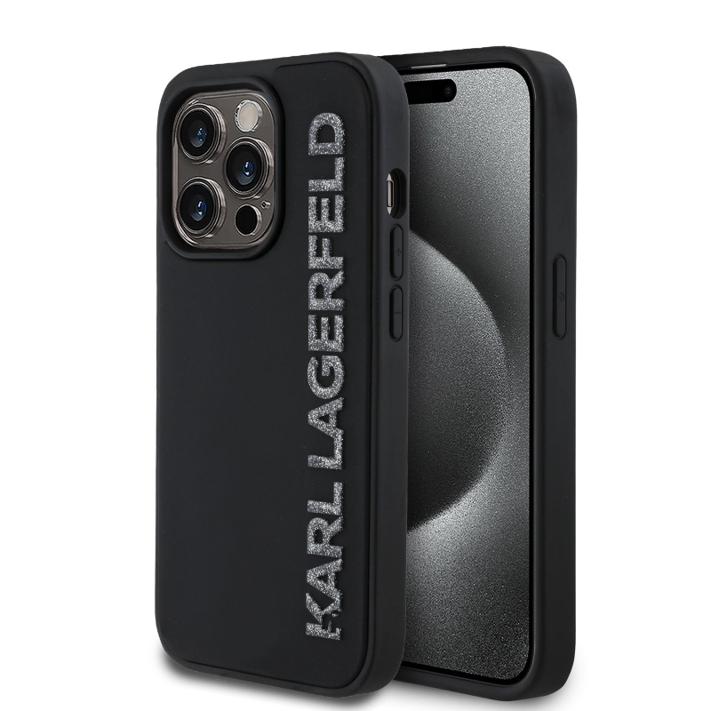 Karl Lagerfeld 3D gumiból készült csillogó logós hátlap iPhone 13 Pro fekete színűre