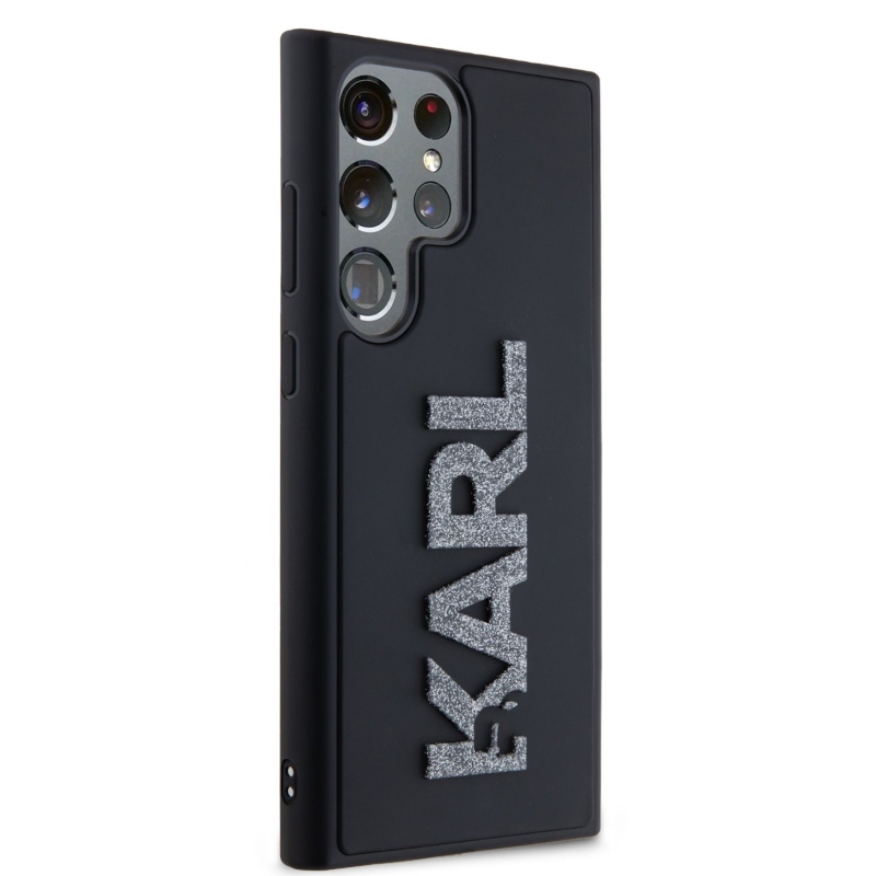 Karl Lagerfeld 3D gumiból készült csillogó logós hátlap Samsung Galaxy S24 Ultra fekete