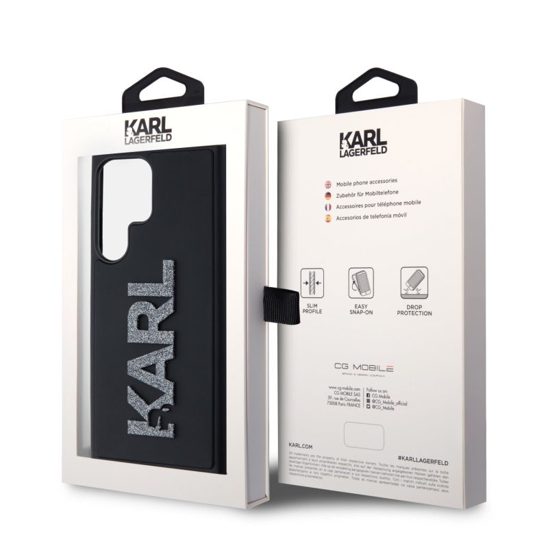 Karl Lagerfeld 3D gumiból készült csillogó logós hátlap Samsung Galaxy S24 Ultra fekete