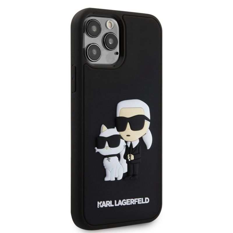 Karl Lagerfeld 3D gumiból készült Karl és Choupette hátlap iPhone 12/12 Pro fekete színűre