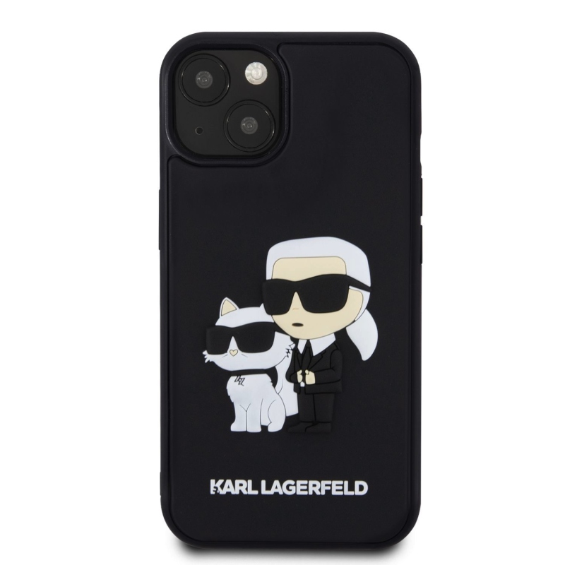 Karl Lagerfeld 3D gumiból készült Karl és Choupette hátlap iPhone 13 készülékhez Fekete