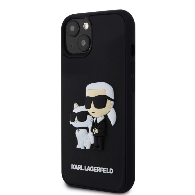 Karl Lagerfeld 3D gumiból készült Karl és Choupette hátlap iPhone 13 készülékhez Fekete