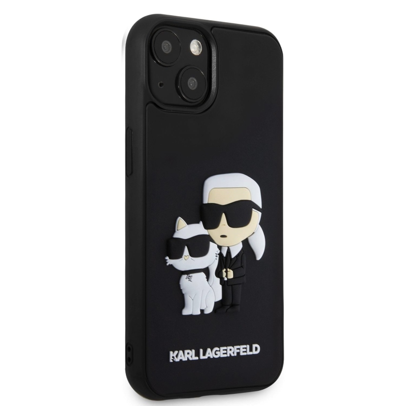Karl Lagerfeld 3D gumiból készült Karl és Choupette hátlap iPhone 13 készülékhez Fekete