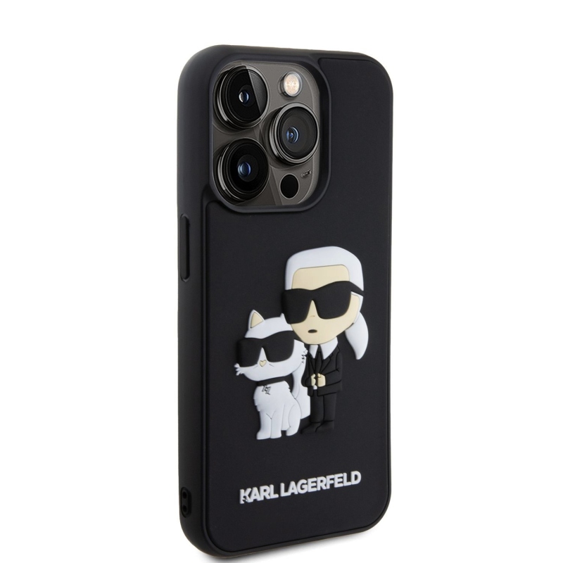 Karl Lagerfeld 3D gumiból készült Karl és Choupette hátlap iPhone 13 Pro készülékhez Fekete