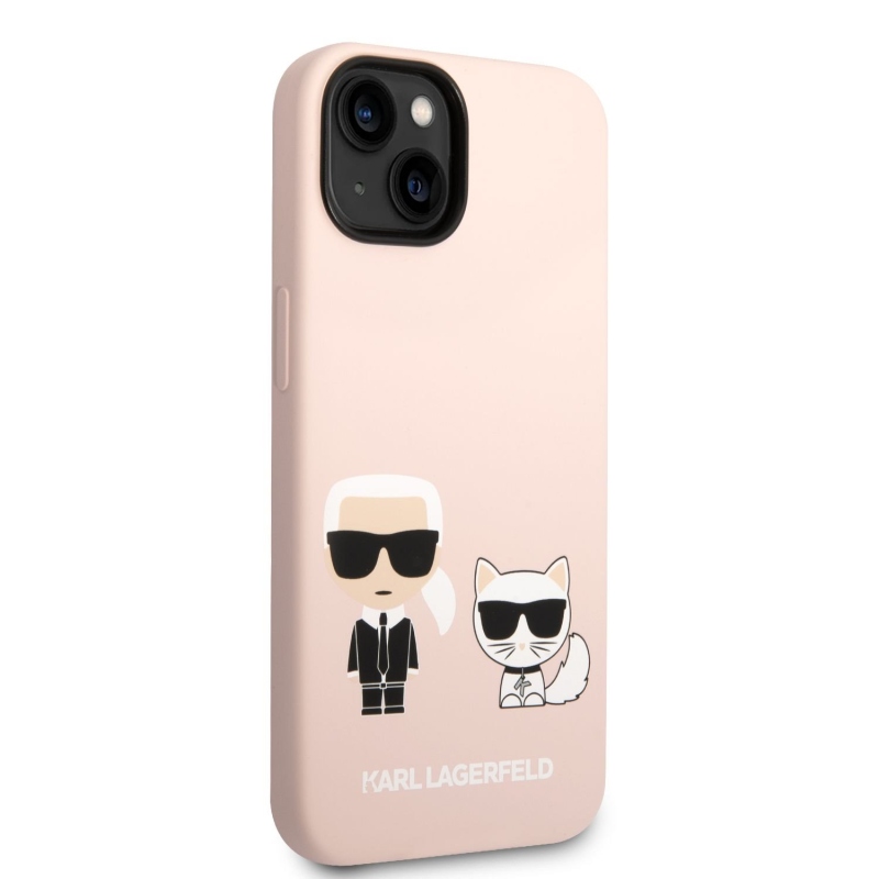 Karl Lagerfeld és Choupette Liquid szilikon hátlap az iPhone 14 Plus rózsaszínű készülékhez