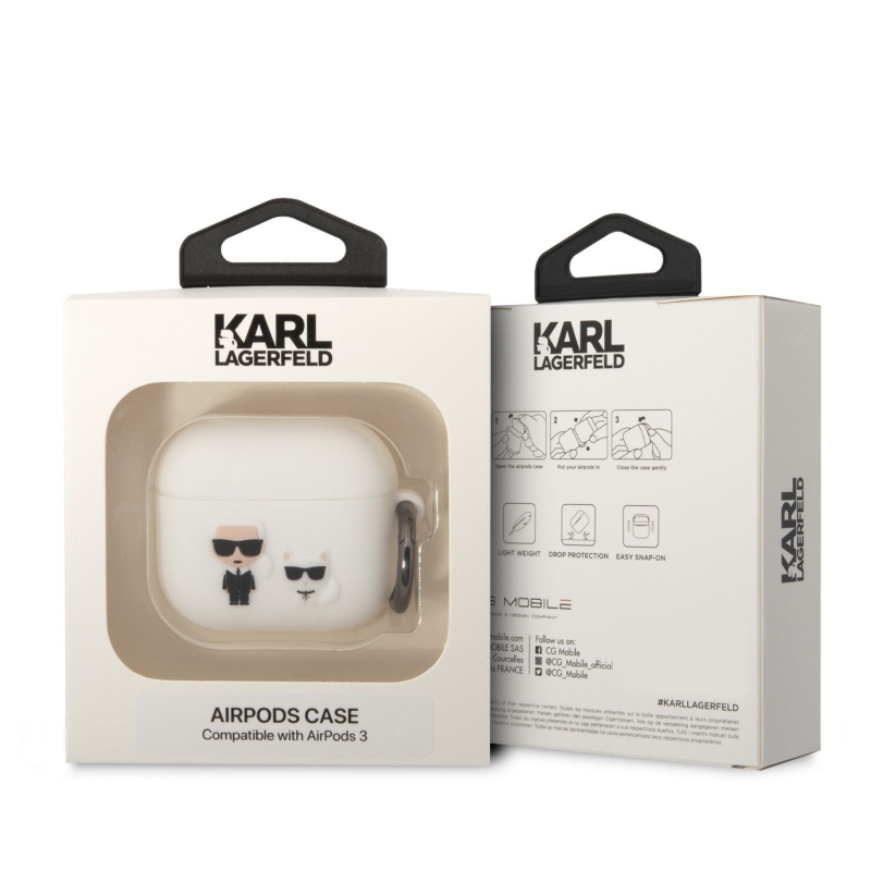 Karl Lagerfeld és Choupette szilikon tok az Airpods 3 fehér színéhez