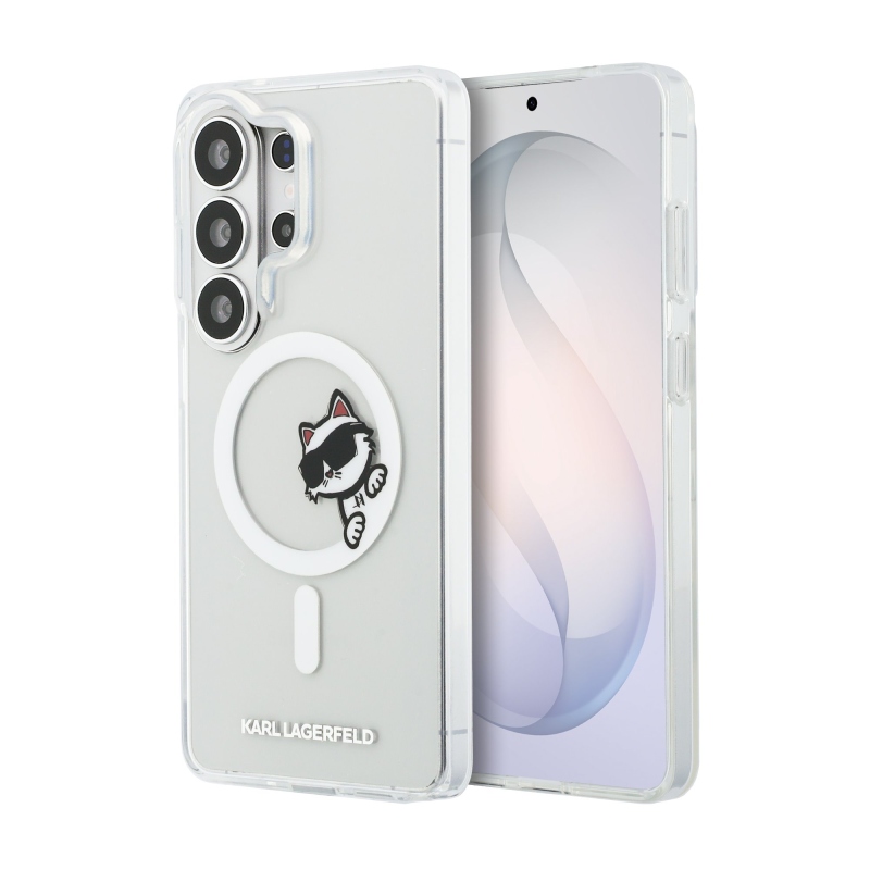 Karl Lagerfeld IML Choupette Peekaboo Logo mágneses hátlap a Samsung Galaxy S26 Ultra átlátszóhoz