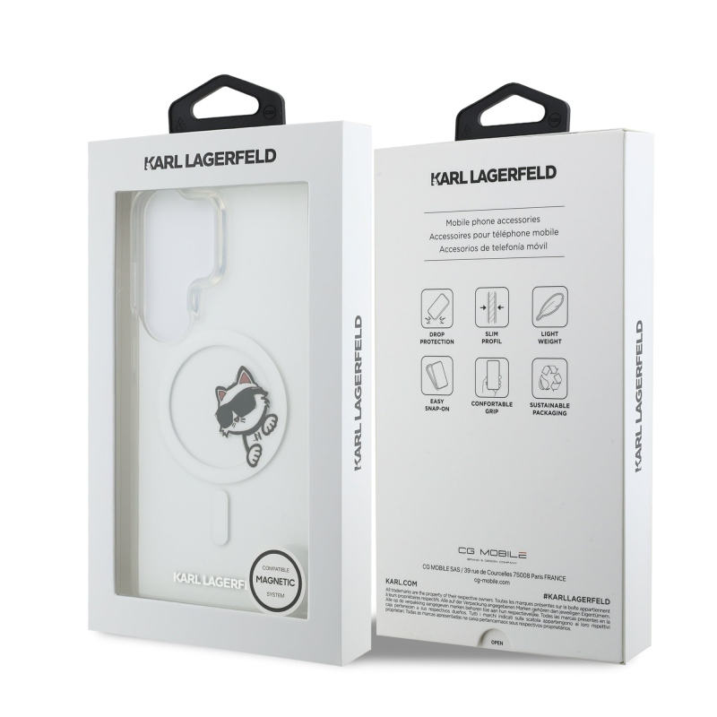 Karl Lagerfeld IML Choupette Peekaboo Logo mágneses hátlap a Samsung Galaxy S26 Ultra átlátszóhoz