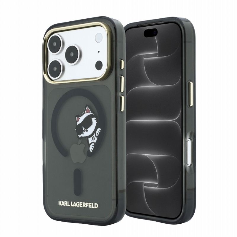 Karl Lagerfeld IML Choupette Peekaboo Magsafe hátsó tok iPhone 18 Pro Max-hoz, fekete