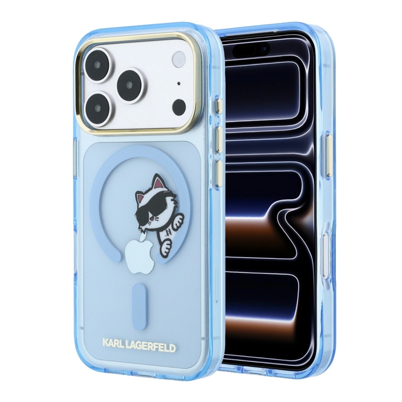 Karl Lagerfeld IML Choupette Peekaboo Magsafe hátsó tok iPhone 18 Pro Max-hoz, kék